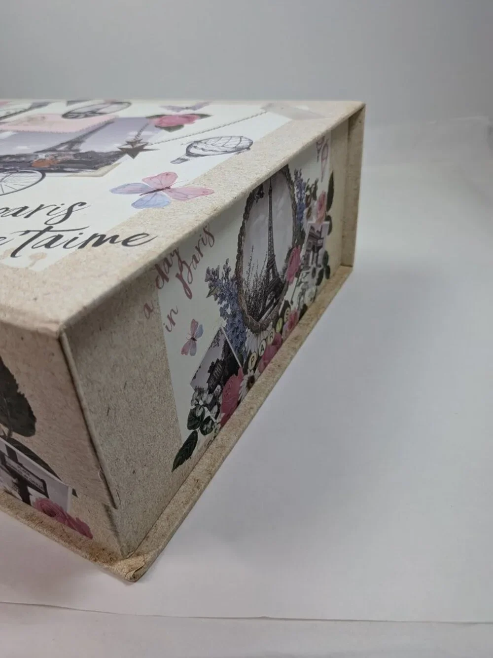 Paris Eiffel Tower Collage Storage Box Whimsical Rustic Floral Large